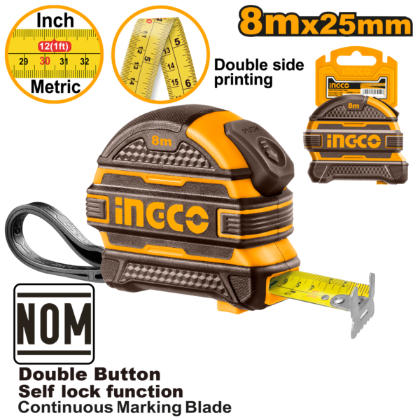 Flexómetro Anti-Impacto de 8 Mts. HSMT08825 INGCO