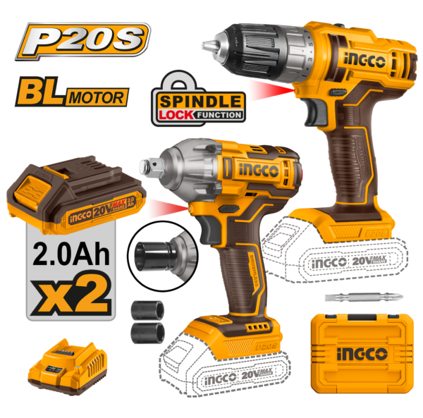 Kit Inalámbrico 20V Rotomartillo Y Llave De Impacto C/Accs. UCOSLI230702 INGCO